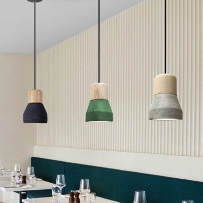 Mini Bottle Restaurant Down Lighting Pendant Cement 1 Head Macaron Pendulum Light in Black/Red/Green and Wood