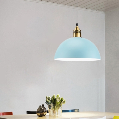 Round/Cone/Bowl Pendant Ceiling Light Nordic Metallic Single White/Pink/Blue Finish Pendulum Light for Bedroom