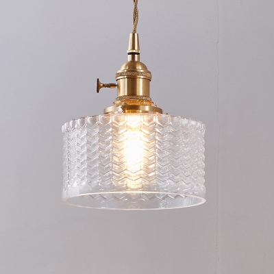 Wavy Glass Clear/Green Hanging Lamp Cylindrical Single Transitional Pendant Light Fixture