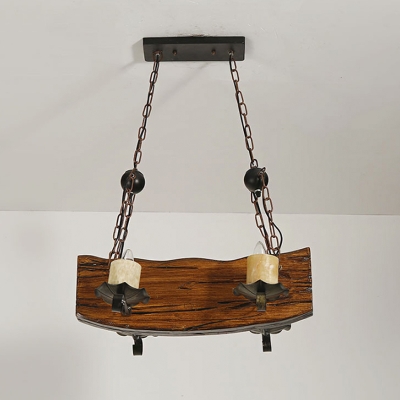 Wood Brown Finish Island Lighting Candle Style 4 Heads Nautical Hanging Ceiling Light