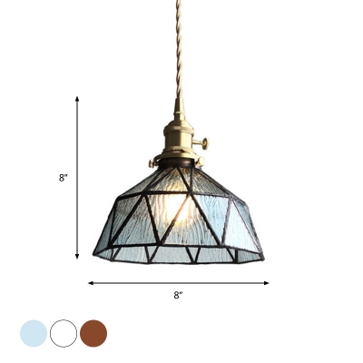 1-Head Barn Pendant Lighting Fixture Retro Blue/Clear/Amber Water Glass Ceiling Hang Light for Dining Room