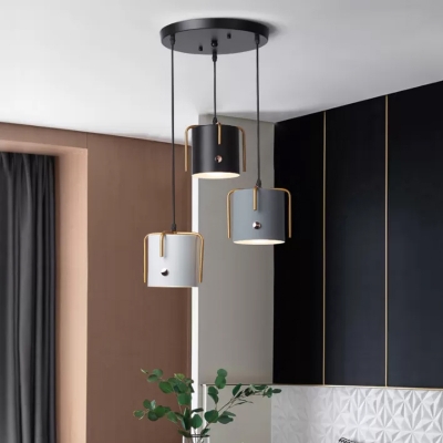 3 Bulbs Dining Room Ceiling Light Nordic Black Multi-Pendant with Bell/Cylinder/Milk Can Metal Shade