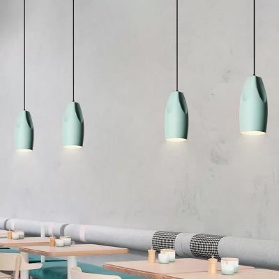 Bullet/Tapered Shade Hanging Pendant Macaron Aluminum 1-Light Black/Yellow/Green Ceiling Light with Dimple Design