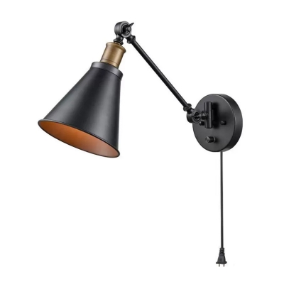 Cone Metal Wall Mount Lighting Fixture Vintage 1-Light Bathroom Adjustable Wall Lamp with/without Plug-in Cord in Black