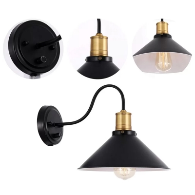 Conic Kitchen Wall Mounted Lamp Farmhouse Metal 1/2-Light Black Gooseneck Wall Light with/without Plug-in Cord