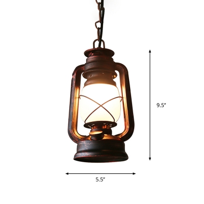Copper Finish Single Pendulum Light Nautical Opal Glass Kerosene Pendant Lighting Fixture, 5.5