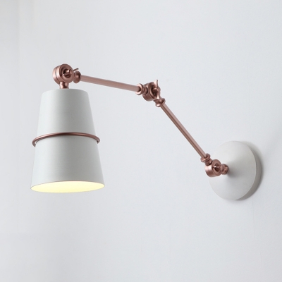 Horn Shaped Bedside Wall Lighting Industrial Metal 1 Head Black/White Task Wall Lamp with Rose Gold/Brass Swing Arm