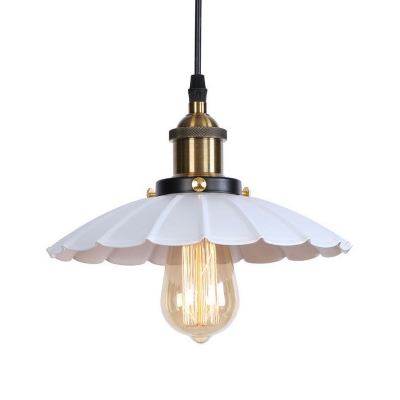 Iron Scalloped Shade Pendant Lamp Farmhouse Single Kitchen Bar Ceiling Suspension Lamp in Black/White/Rust