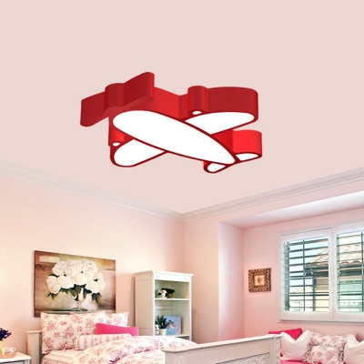 Kids LED Flush Light Fixture Red/White/Pink Helicopter Ceiling Mount Lamp with Acrylic Shade