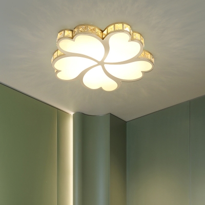 Modernist Flower Flush Mount Light Metallic LED Corridor Ceiling Lighting in Gold with Crystal Accent, White/Warm Light