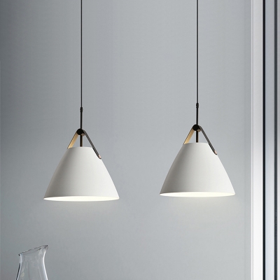 Pink/Blue/White Conic Suspension Lighting Macaron 1 Bulb Metal Ceiling Pendant with Leather Strap