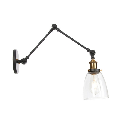 Single Clear Glass Reading Wall Lamp Retro Black Bell/Cone Studio Task Wall Light with Swivel Arm
