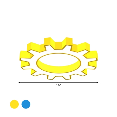 Yellow/Blue Gear Flushmount Lighting Kid Metal LED Close to Ceiling Lamp for Bedroom, 16