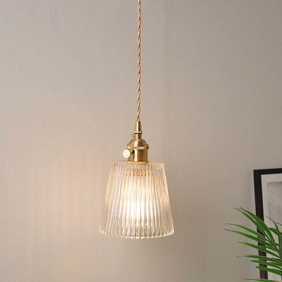 1-Light Clear Glass Wall Hanging Light Rustic Brass Cone/Cylinder/Scalloped Bedside Wall Mounted Light