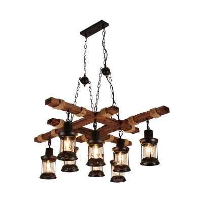 2/6/8-Head Wooden Hanging Ceiling Lantern Nautical Brown Boat/Landscape/Traverse Design Dining Table Island Light Fixture