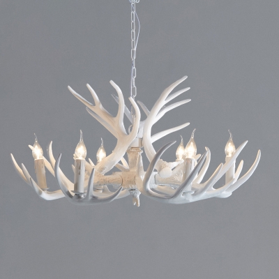 3/4/8 Bulbs Resin Hanging Lamp Countryside White/Brown Antler Restaurant Pendant Chandelier