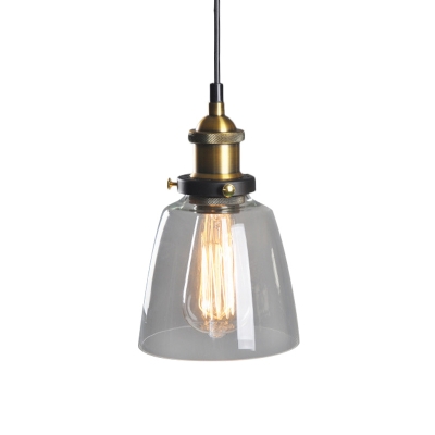Bell Shade Bedside Hanging Light Loft Clear/Amber/Smoke Glass 1 Light Brass Ceiling Pendant Lamp