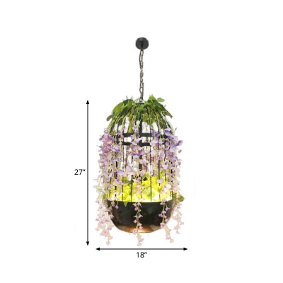 Blossoming LED Pendant Chandelier Loft Cloche/Dome/Globe Shaped Iron Hanging Light in Pink/Purple/Green for Dining Room