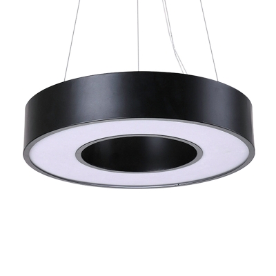 Circle Dining Room Down Lighting Metal Modernist LED Hanging Pendant Light in Black, 23.5