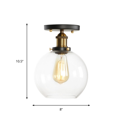 Clear/Ribbed Glass Brass Semi Flush Bowl/Saucer/Pear Shaped 1 Bulb Vintage Flush Mount Ceiling Light for Kitchen