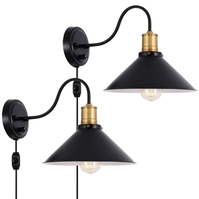 Conic Kitchen Wall Mounted Lamp Farmhouse Metal 1/2-Light Black Gooseneck Wall Light with/without Plug-in Cord