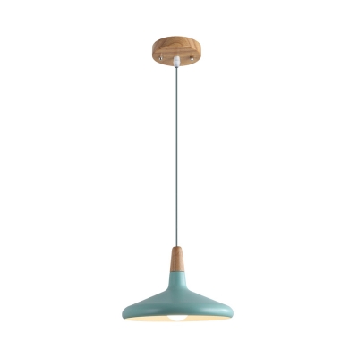 Conical Kitchen Bar Down Lighting Aluminum 1 Head Macaron Ceiling Hang Light in Grey/Pink/Green and Wood
