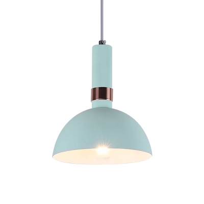 Dome Down Lighting Pendant Macaron Metallic 1 Light Living Room Suspension Lamp in Pink/Blue/Black