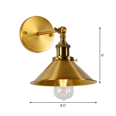 Gold Cone Wall Reading Lamp Retro Style Iron Single Bedside Swing Arm Wall Mount Light Fixture