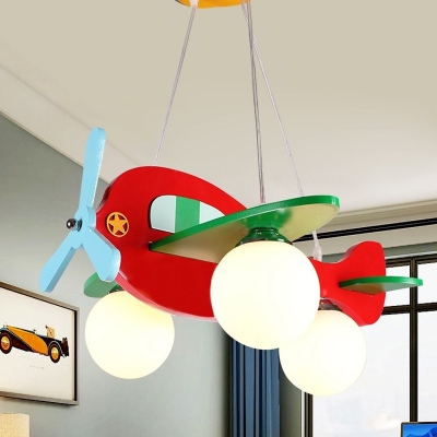 Helicopter Chandelier Cartoon Metal 3-Bulb White/Red Ceiling Suspension Lamp in Warm/White Light for Baby Room