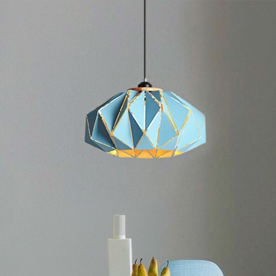 Origami Lantern Iron Pendant Light Kit Macaron 1-Light Grey/Pink/Yellow Down Lighting over Dining Table