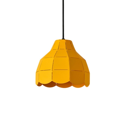 Scalloped Laser-Cut Shade Pendant Macaron Aluminum 1-Light Dining Room Hanging Light Fixture in Yellow/Pink/White