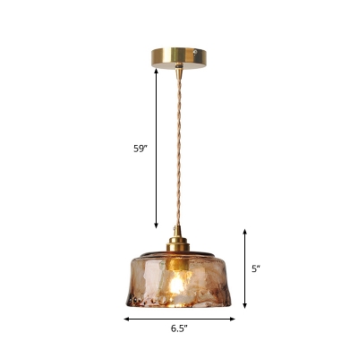 Single Amber Cloud Glass Pendant Light Antique Brass Short Cylinder Dining Table Hanging Light Fixture
