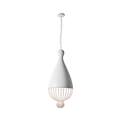 Teardrop-Shaped Lunchroom Pendant Lamp Aluminum 1 Bulb Macaron Down Lighting with Cage Bottom in Grey/White/Yellow