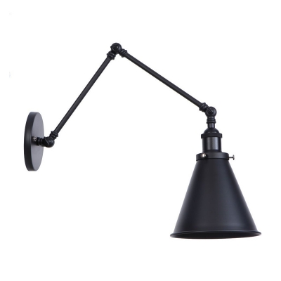 /2-Bulb Conic Swing Arm Reading Wall Lamp Loft Black Metal Task Wall Light for Bedroom