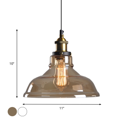 Amber/Clear Glass Barn Drop Pendant Industrial 1 Head Kitchen Bar Pendulum Light in Brass
