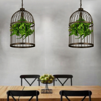 Bird Cage Dining Room Plant Pendant Light Farmhouse Iron 1 Head Black Ceiling Suspension Lamp