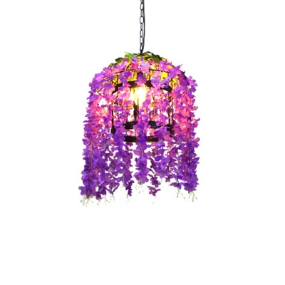 Blossoming LED Pendant Chandelier Loft Cloche/Dome/Globe Shaped Iron Hanging Light in Pink/Purple/Green for Dining Room