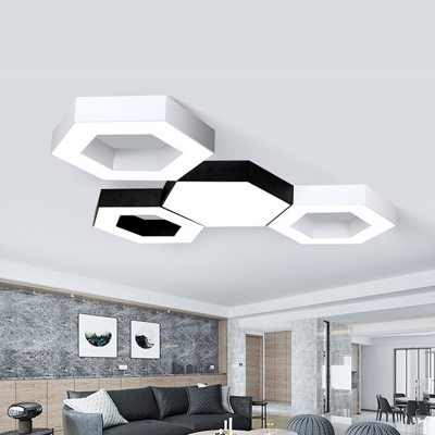 Creative Modern LED Flush Mount Lamp White/Black Honeycomb Ceiling Lighting with Acrylic Shade, 16