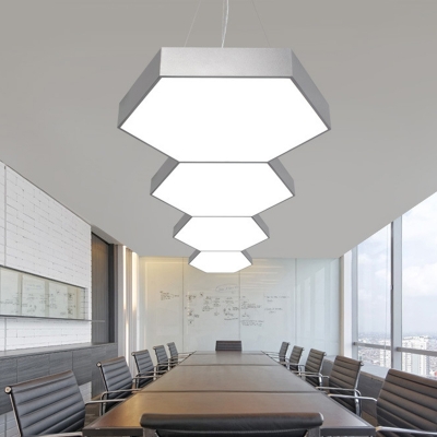 Hexagon LED Hanging Ceiling Light Minimalist Acrylic Black/White Drop Pendant for Dining Room, 16