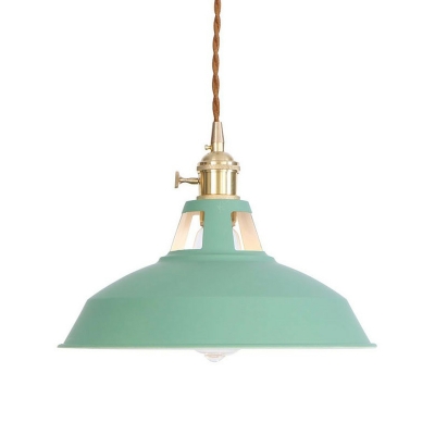 Iron Pink/Blue/Yellow Hanging Light Kit Barn/Cone Shade 1-Light Loft Style Pendant Lamp with Switch for Dining Room