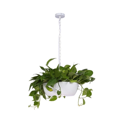 LED Hanging Light Fixture Nordic Bowl Shaped Metal Pendant Lamp with Plant Pot Function in Black/White