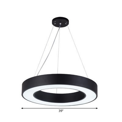 Minimalistic Circular Ceiling Pendant Acrylic LED Office Suspension Lighting in Black, 16