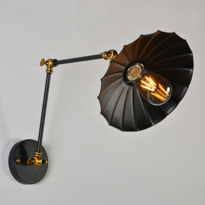 Single Adjustable Wall Lighting Fixture Loft Scalloped Metal Reading Wall Lamp in Black/White, 8