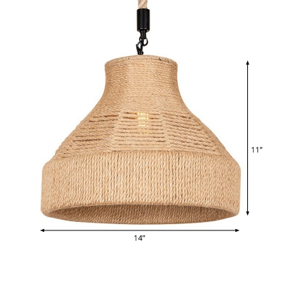Vase Shaped Tearoom Suspension Lamp Lodge Hemp 1-Light Brown Pendant Light Fixture