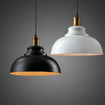 1-Light Metal Ceiling Hang Lamp Industrial Black/White Finish Bowl Dining Room Pendant Light