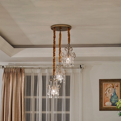 Cascading Crystal Hanging Pendant Modernity 3-Light Gold Multi Ceiling Light for Dining Room