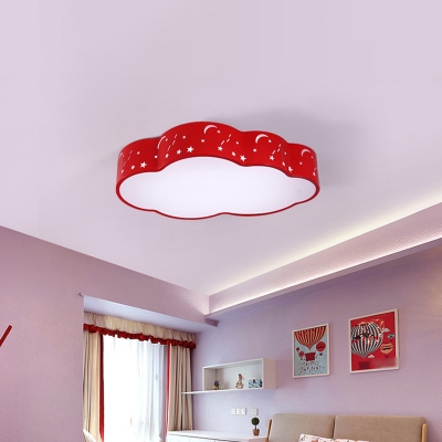 Cloud LED Ceiling Lighting Cartoon Acrylic Red/Yellow/Blue Flush Mount Light with Cutouts Moon and Star Design, 20.5