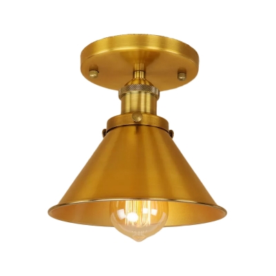 Conical Iron Semi Flush Mount Lighting Factory 1 Bulb Corridor Ceiling Lamp in Black/Bronze/Rust