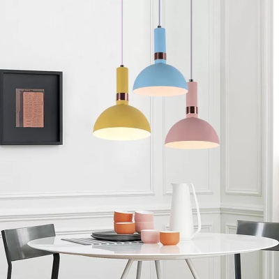 Dome Down Lighting Pendant Macaron Metallic 1 Light Living Room Suspension Lamp in Pink/Blue/Black