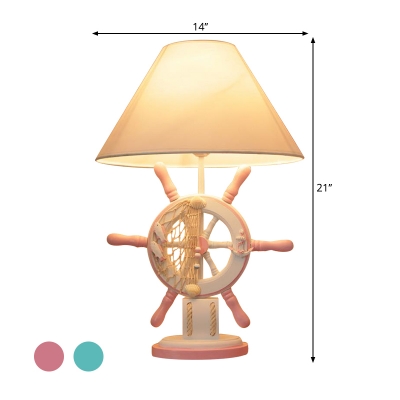 Empire Shade Fabric Night Light Mediterranean 1-Light Green/Pink/Blue Table Lighting with Rudder Decor and Power Switch/Dimmer Switch